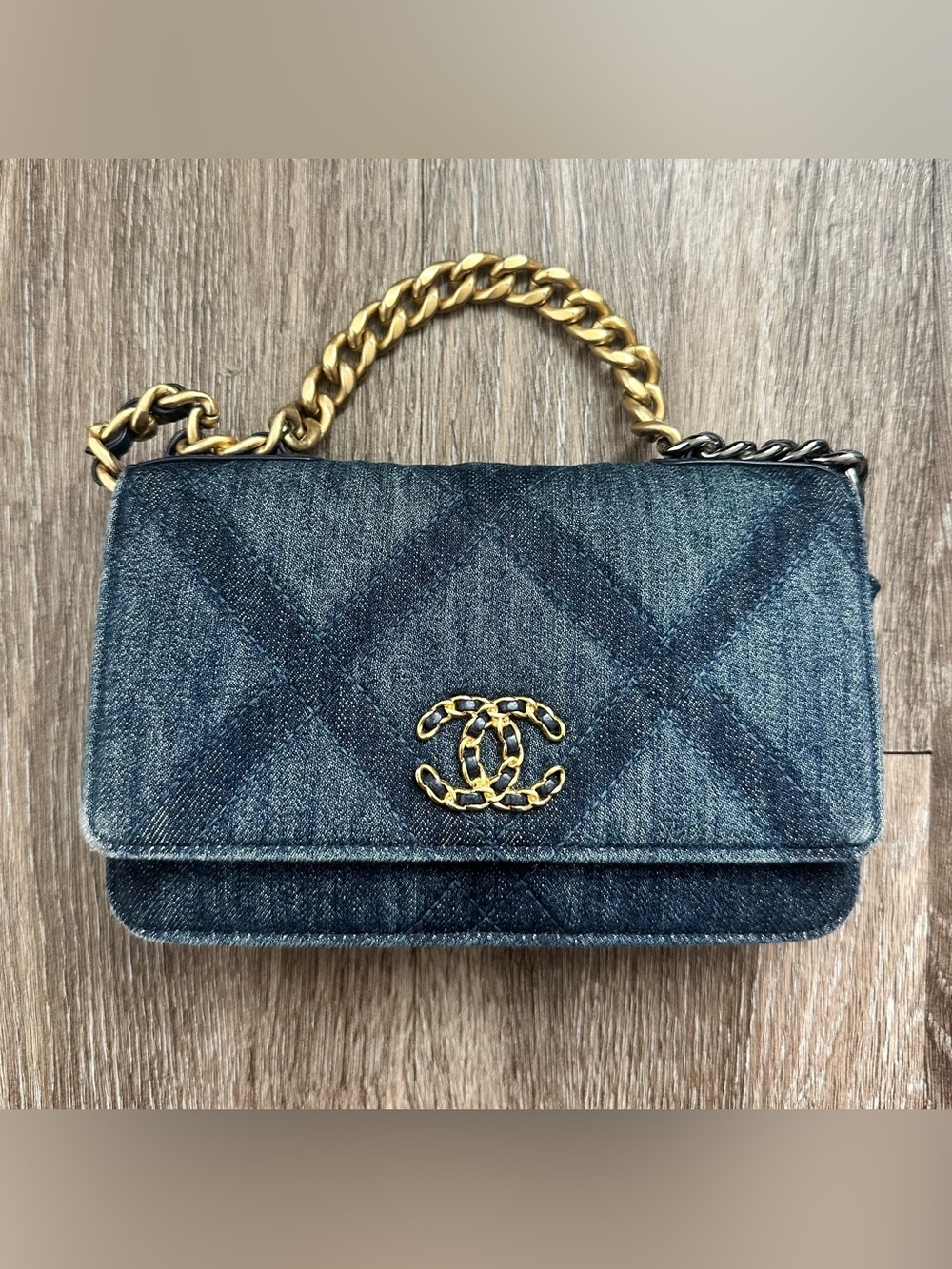 Chanel Denim Quilted Chanel 19 Wallet On Chain WOC Blue Shoulder Bag Crossbody